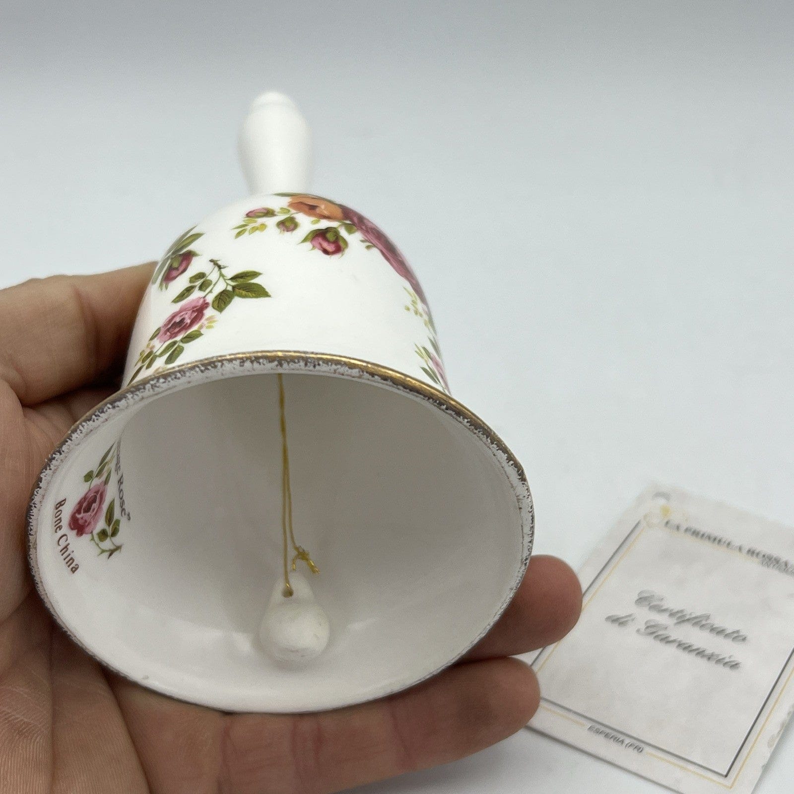 Campanella in porcellana bianca cermica campana vintage Inglese Cottage Rose Categoria  Campane - Campanelle