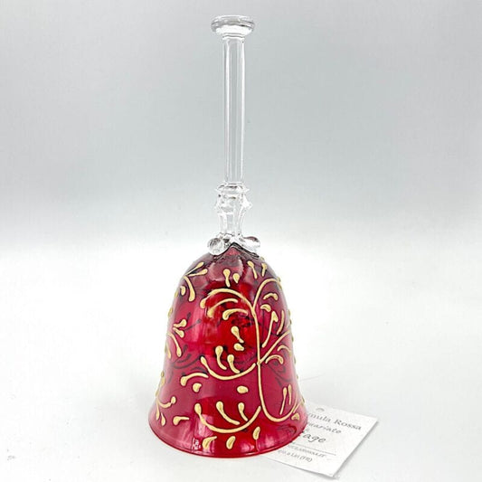 Campanella vintage in vetro campana decorativa da tavolo rossa e decoro oro Categoria  Campane - Campanelle