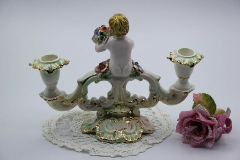 CANDELABRO ANTICO IN CERAMICA CANDELIERE A DUE FIAMME VINTAGE CHERUBINO PUTTI Categoria  Altro