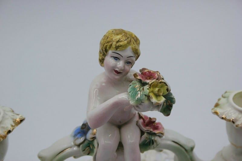 CANDELABRO ANTICO IN CERAMICA CANDELIERE A DUE FIAMME VINTAGE CHERUBINO PUTTI Categoria  Altro