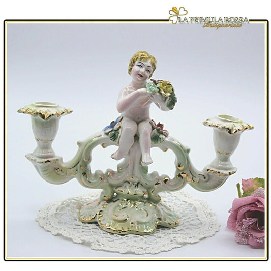 CANDELABRO ANTICO IN CERAMICA CANDELIERE A DUE FIAMME VINTAGE CHERUBINO PUTTI Categoria  Altro
