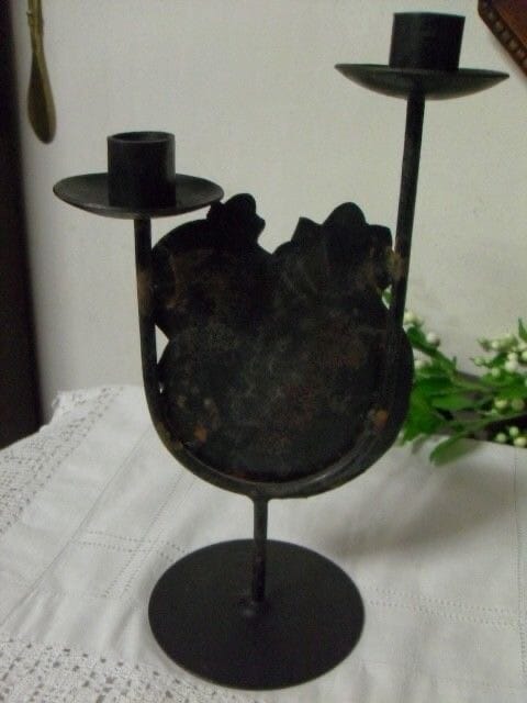 CANDELABRO D'EPOCA IN FERRO  PORTACANDELA  VINTAGE CANDELIERE SHABBY CHIC Categoria  Vintage