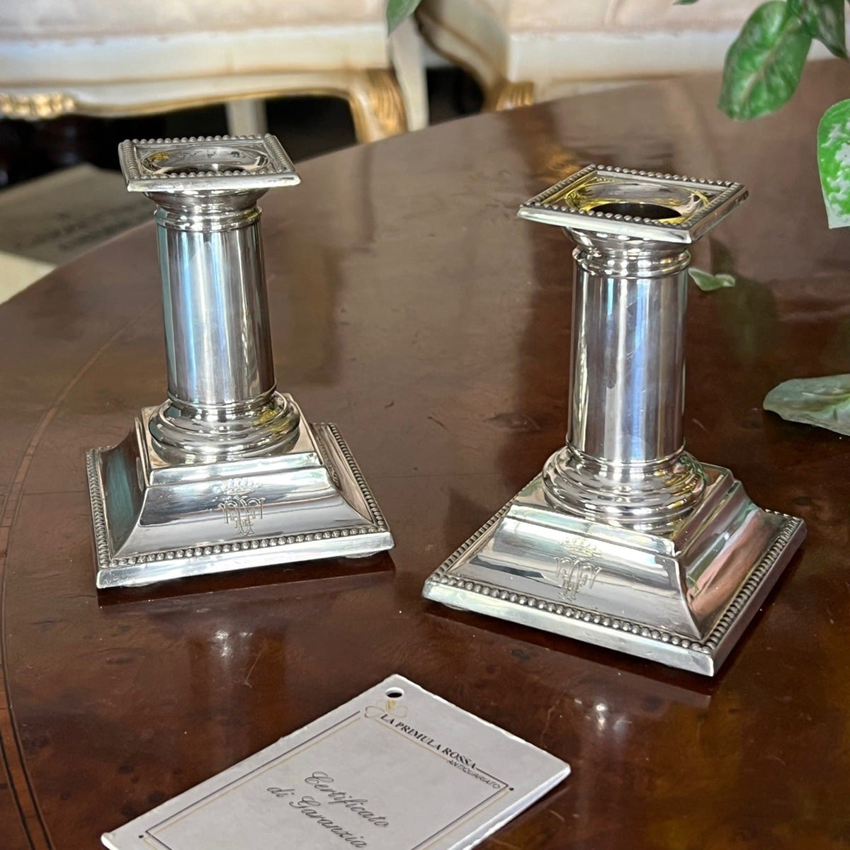 Candelieri Candelabro antico in argento silver plated portacandela stile impero Categoria  Sheffield & Argento