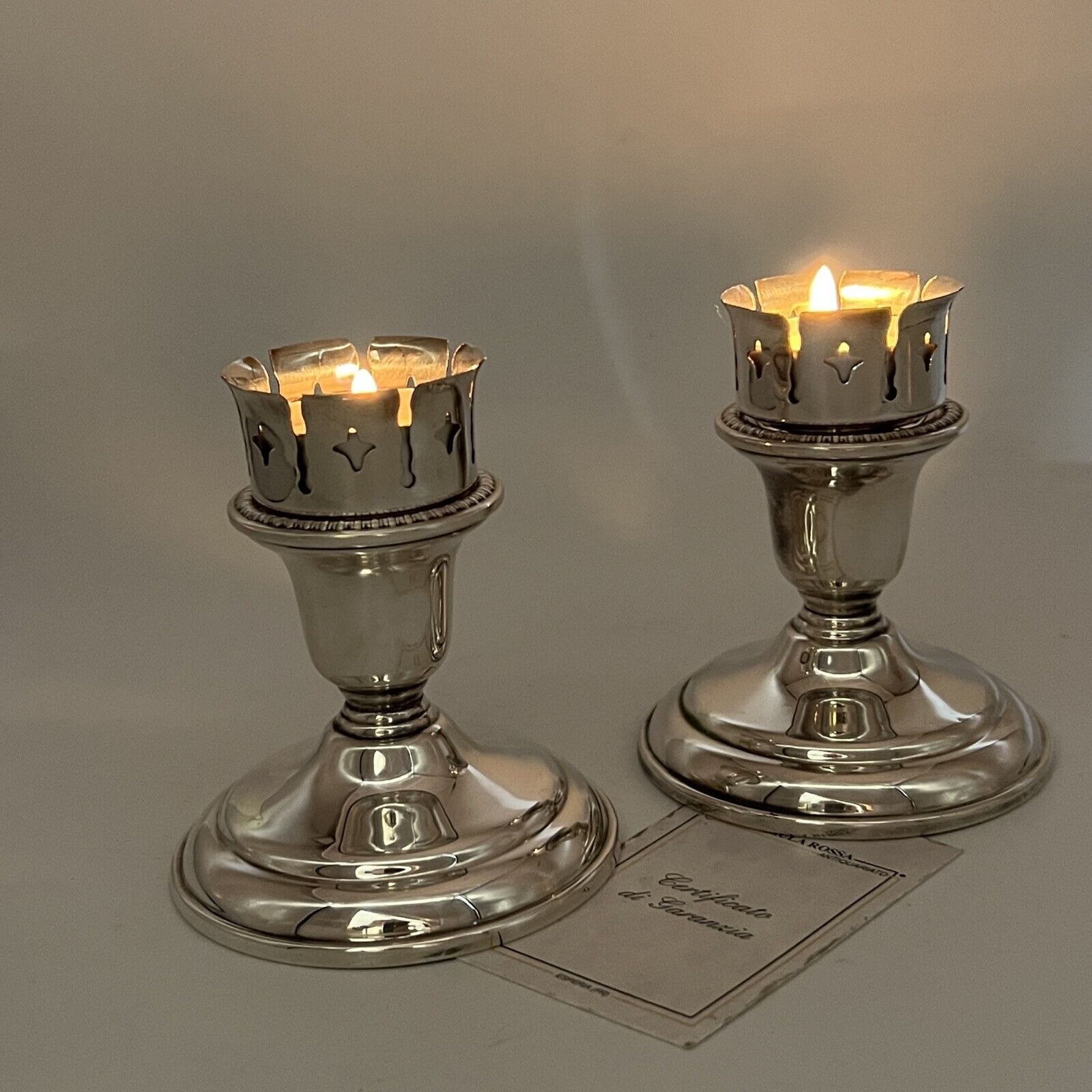 Candelieri Candelabro antico in argento silver plated portacandela Tealight 900 Categoria  Sheffield & Argento