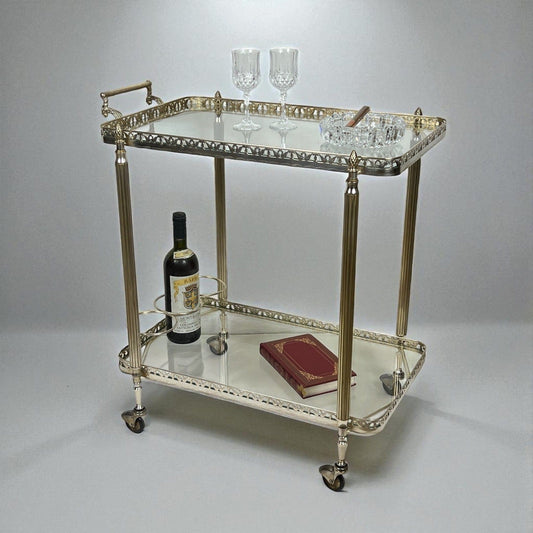 Carrello bar antico in ottone cromato portavivande rettangolare vintage anni 50 Categoria  Carrelli