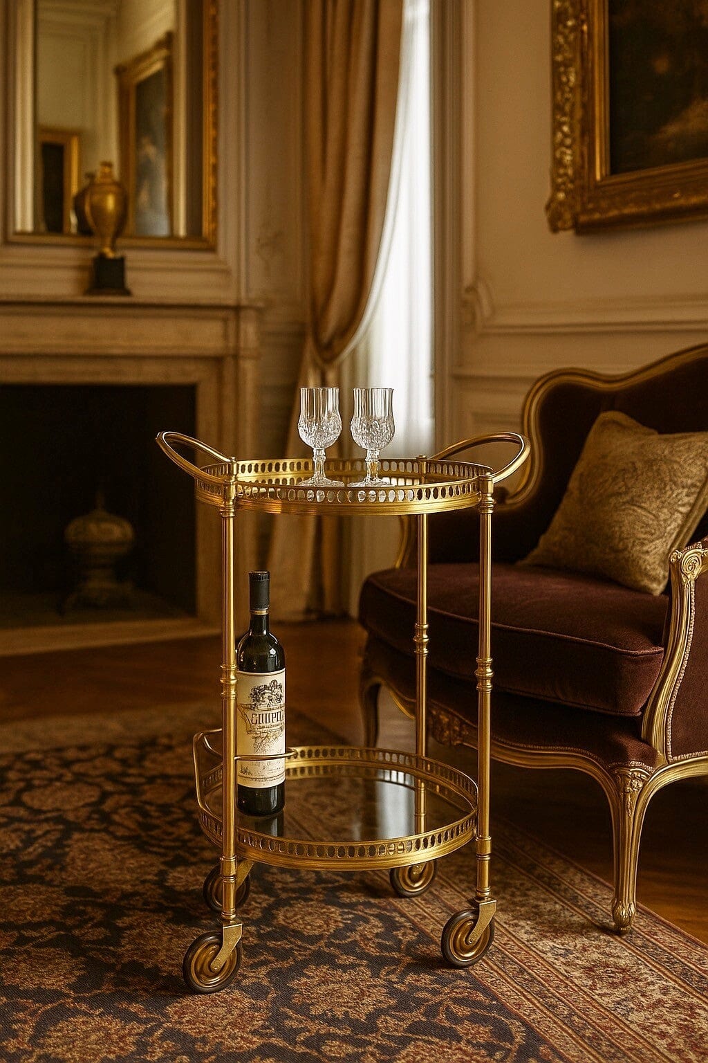 Carrello bar antico in ottone cromato portavivande rotondo vintage anni 40 50 Categoria  Carrelli