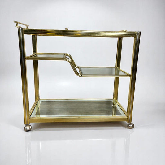 Carrello Bar antico in Ottone portavivande vintage di design vetro anni 70 Categoria  Carrelli