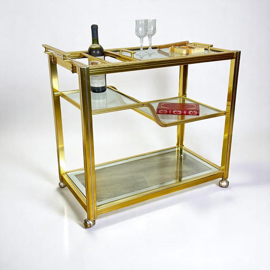 Carrello Bar antico in Ottone portavivande vintage di design vetro anni 70 Categoria  Carrelli