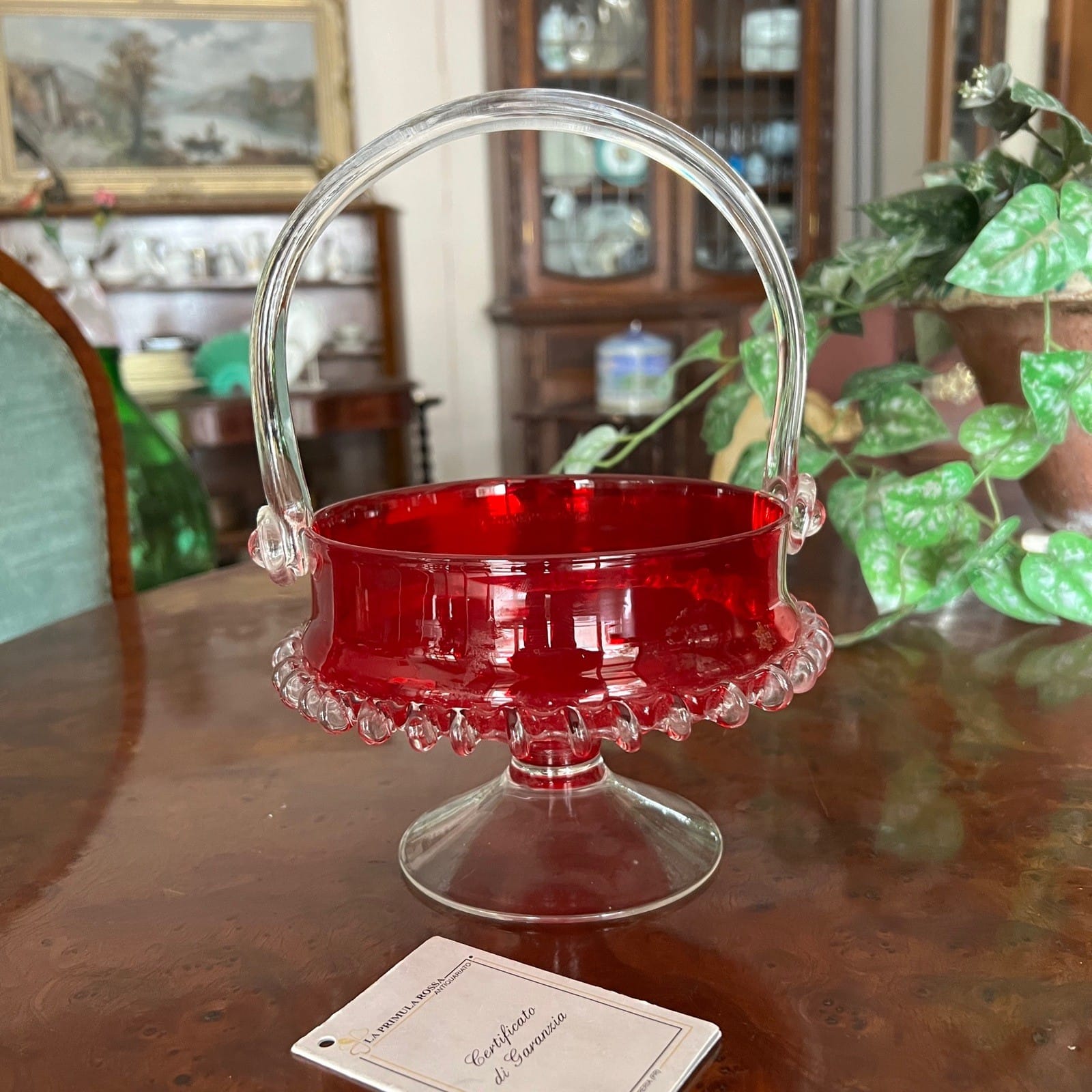 Cestino ciotola porta bon bon caramelle rosso rubino in vetro di Murano Vintage Categoria  Vetri e Cristalli
