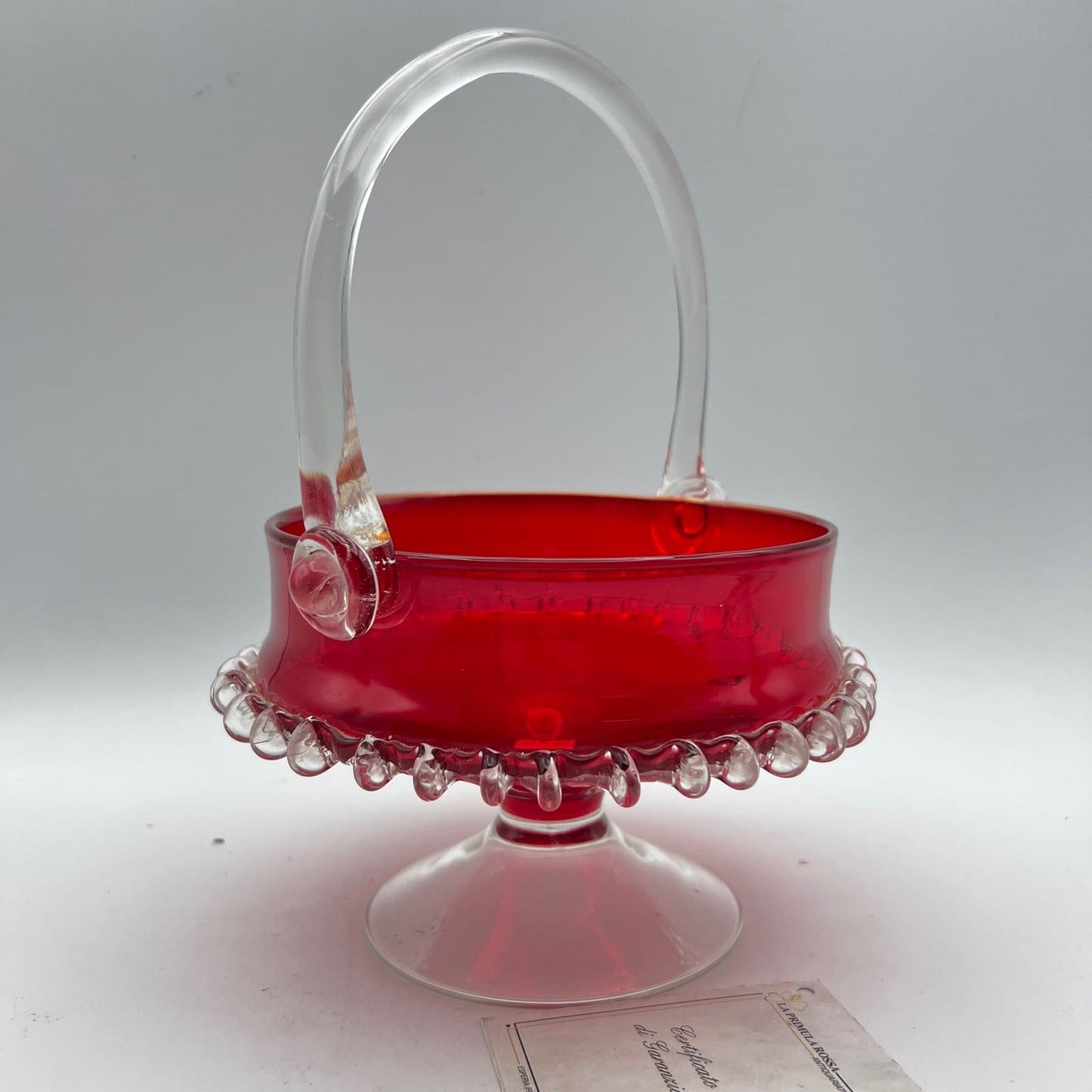 Cestino ciotola porta bon bon caramelle rosso rubino in vetro di Murano Vintage Categoria  Vetri e Cristalli