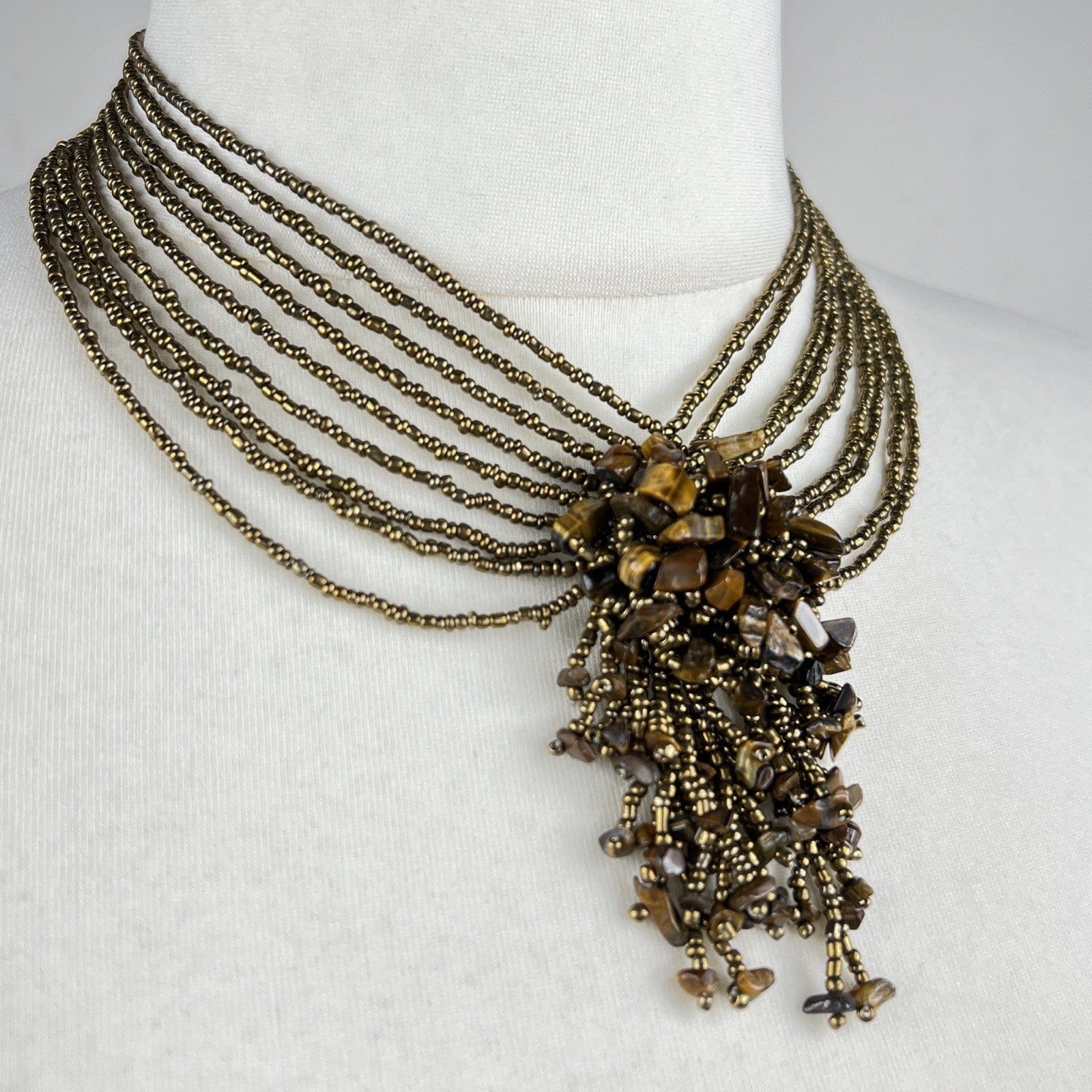Collana da per donna in Pietre Occhio di Tigre Girocollo Multifilo color Bronzo Categoria  Bigiotteria & Accessori