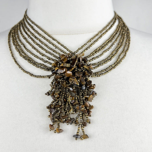 Collana da per donna in Pietre Occhio di Tigre Girocollo Multifilo color Bronzo Categoria  Bigiotteria & Accessori