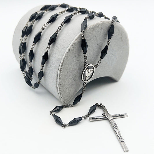 Collana Rosario in Argento 925 Catenina Vintage Vetro nero crocifisso religiosa Categoria  Oggetti sacri - rosari