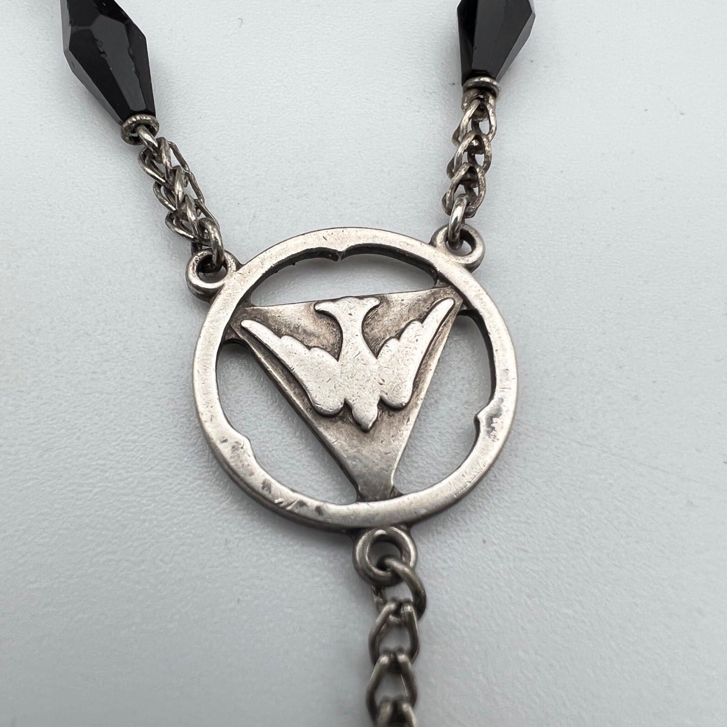 Collana Rosario in Argento 925 Catenina Vintage Vetro nero crocifisso religiosa Categoria  Oggetti sacri - rosari