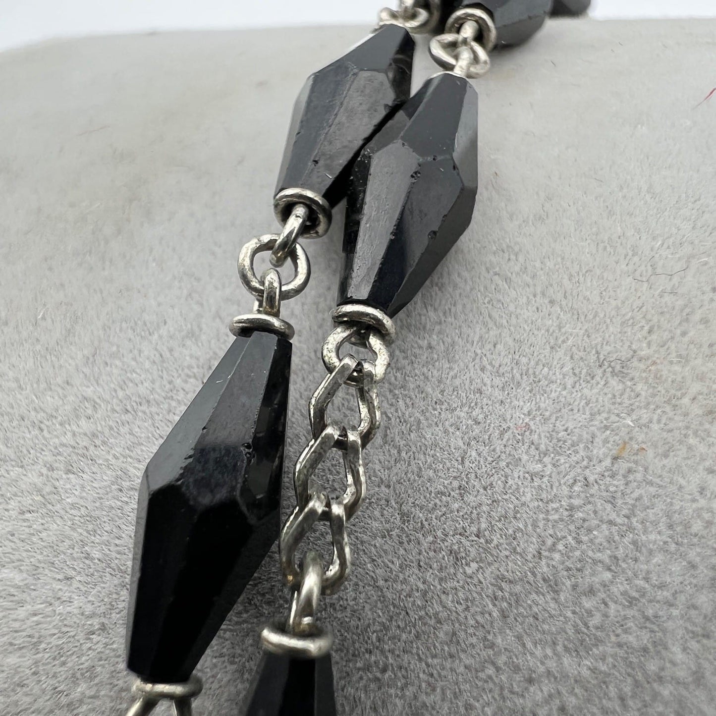 Collana Rosario in Argento 925 Catenina Vintage Vetro nero crocifisso religiosa Categoria  Oggetti sacri - rosari