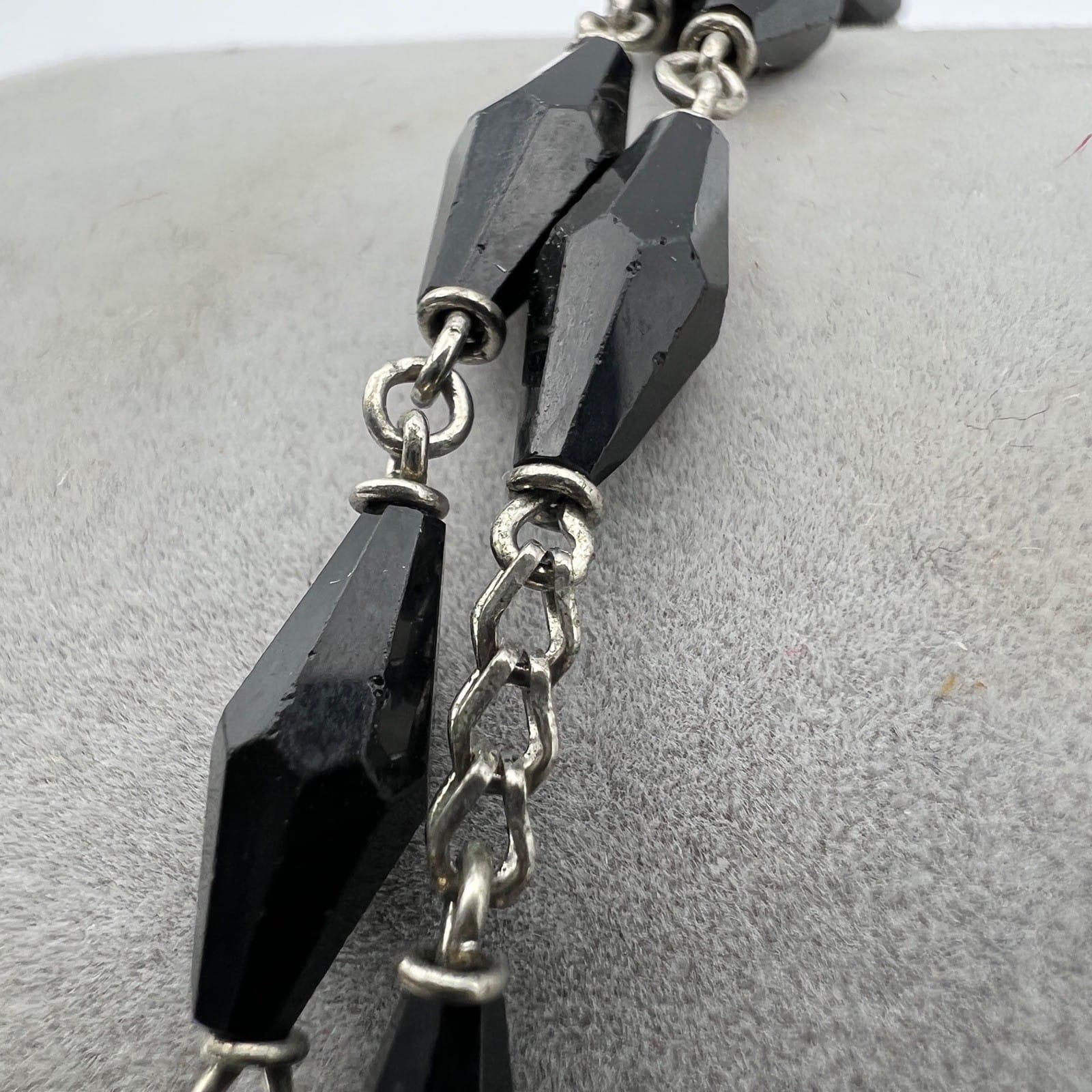Collana Rosario in Argento 925 Catenina Vintage Vetro nero crocifisso religiosa Categoria  Oggetti sacri - rosari