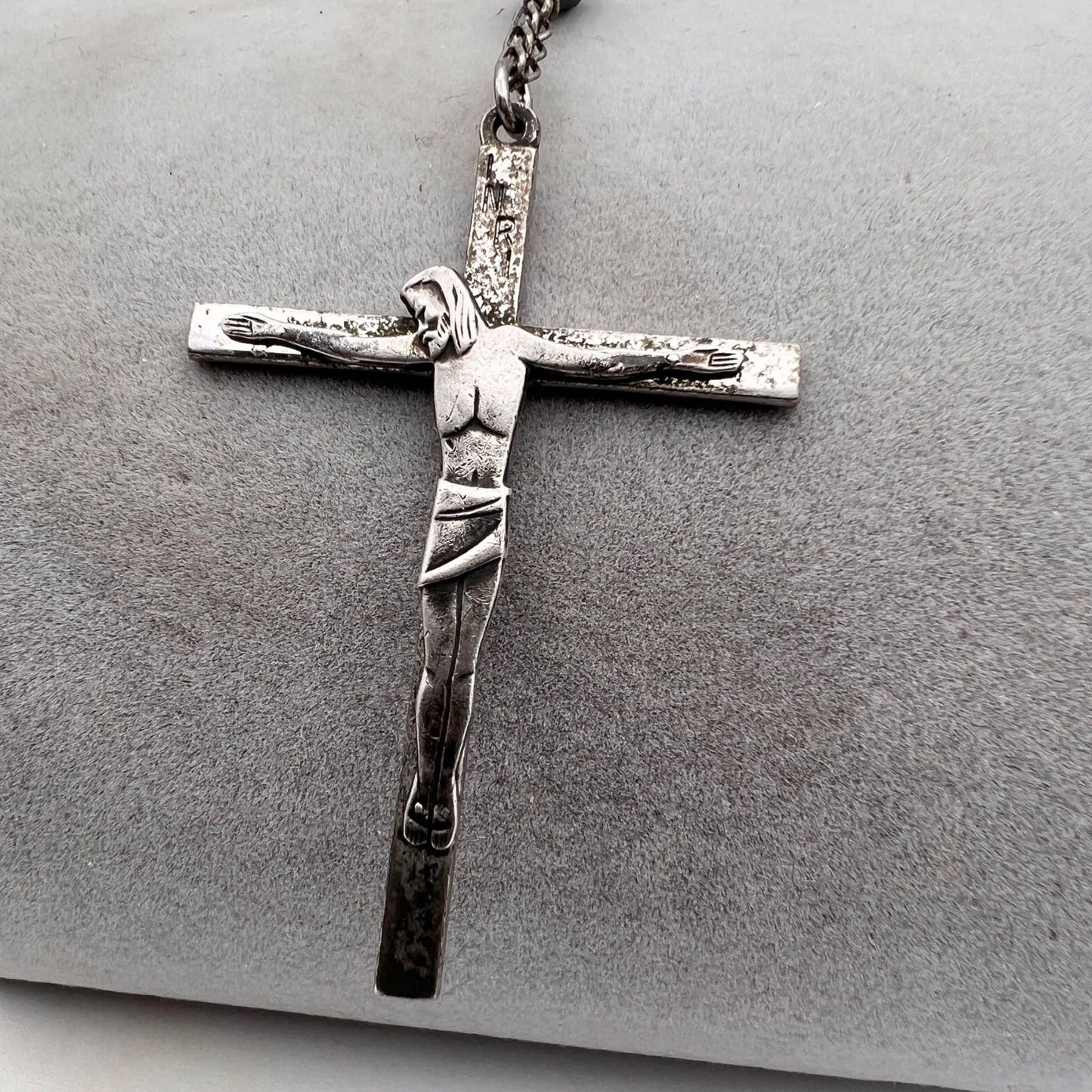 Collana Rosario in Argento 925 Catenina Vintage Vetro nero crocifisso religiosa Categoria  Oggetti sacri - rosari
