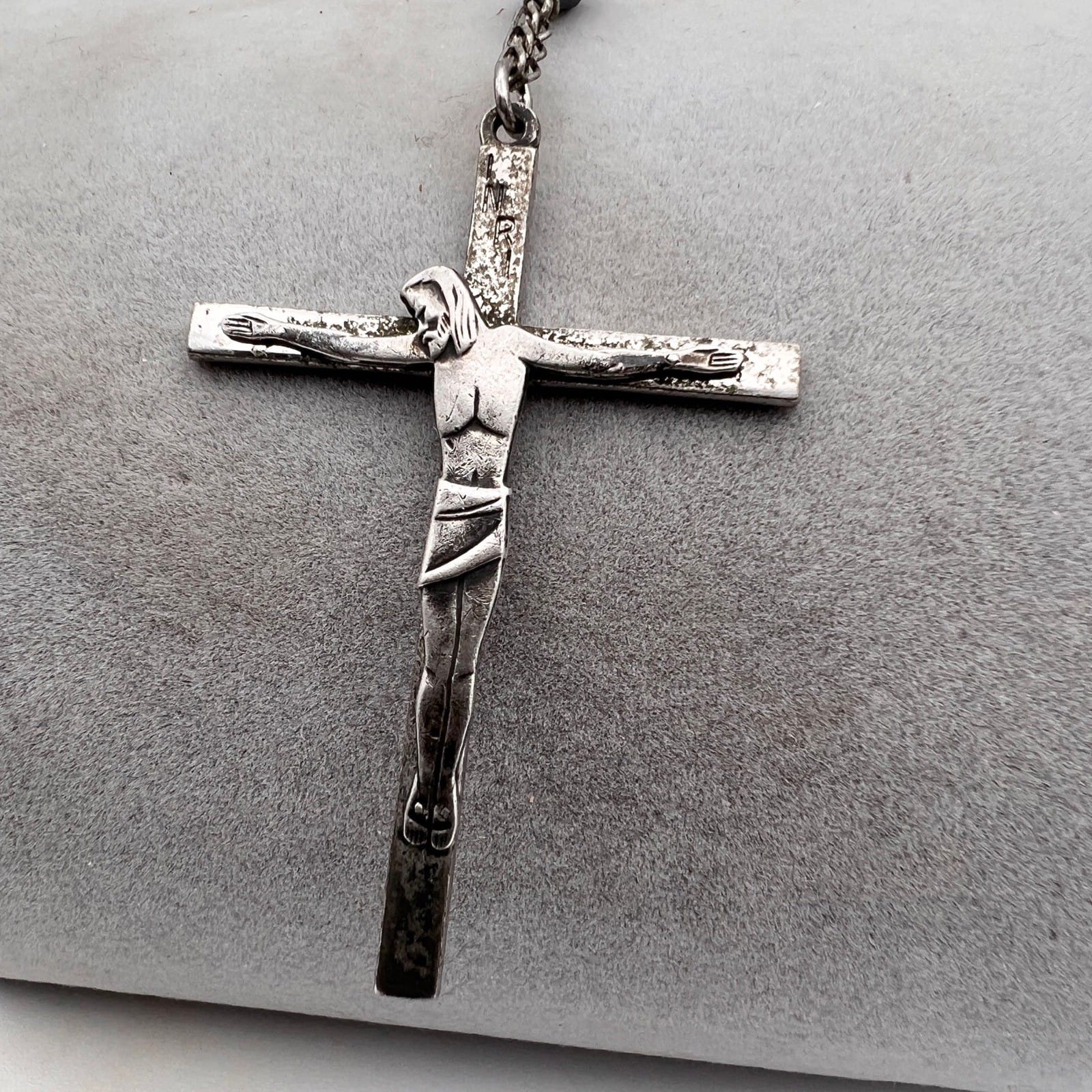 Collana Rosario in Argento 925 Catenina Vintage Vetro nero crocifisso religiosa Categoria  Oggetti sacri - rosari