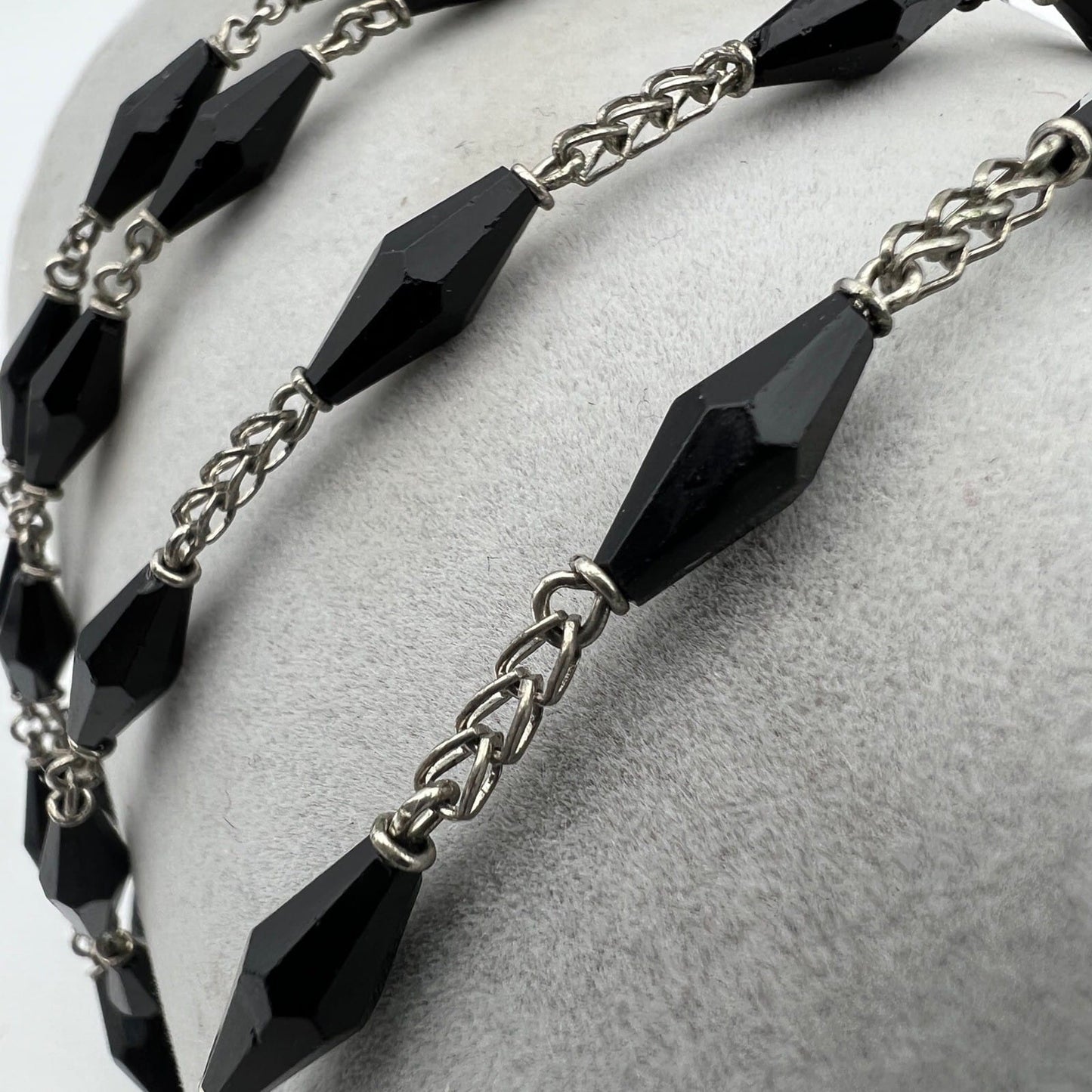 Collana Rosario in Argento 925 Catenina Vintage Vetro nero crocifisso religiosa Categoria  Oggetti sacri - rosari