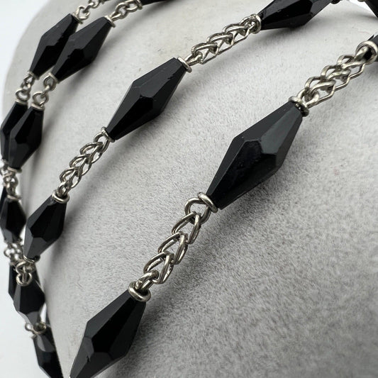 Collana Rosario in Argento 925 Catenina Vintage Vetro nero crocifisso religiosa Categoria  Oggetti sacri - rosari