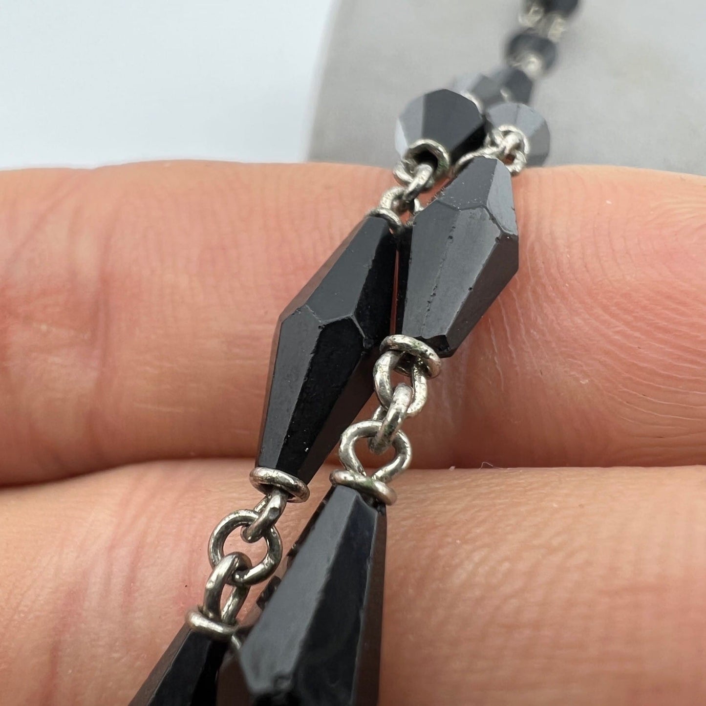 Collana Rosario in Argento 925 Catenina Vintage Vetro nero crocifisso religiosa Categoria  Oggetti sacri - rosari