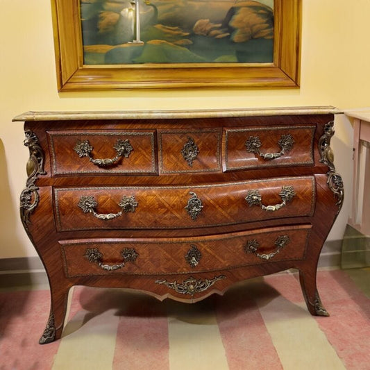 Comò cassettone antico in stile Luigi XV bombato intarsiato mobile in legno 900 Categoria  Servante - Servantini