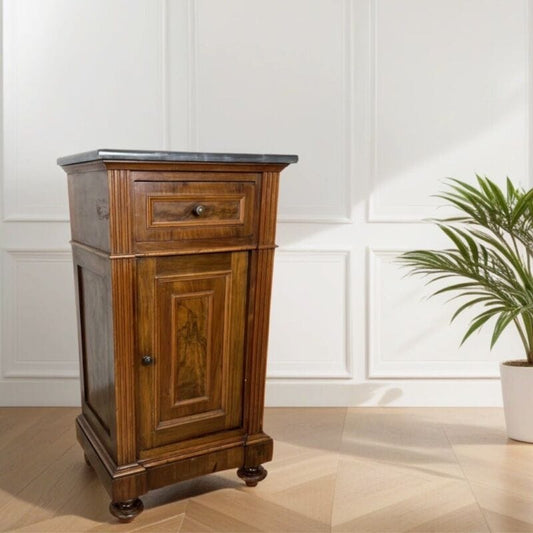 Comodino Antico in legno di noce piano marmo grigio Epoca 800 vintage  Italiano Categoria  Comodini