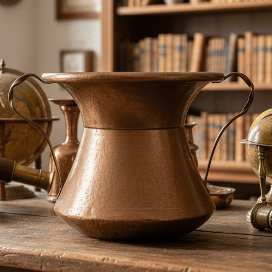 Conca antica in rame concone vecchia anfora d'epoca con manici vaso portafiori Categoria  altro