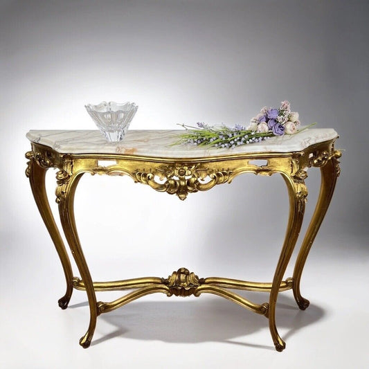 Consolle Antica in legno oro Stile Barocco da ingresso con marmo onice Tavolino Categoria  Servante - Servantini