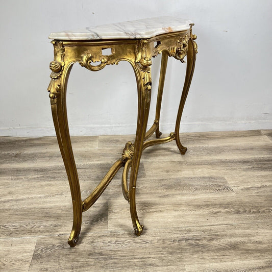 Consolle Antica in legno oro Stile Barocco da ingresso con marmo onice Tavolino Categoria  Servante - Servantini
