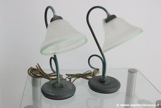 COPPIA  ABAT JOUR  STILE RETRO' LAMPADA VINTAGE LUME  FERRO ANTICATO VERDE VETRO Categoria  Lampade Appliques