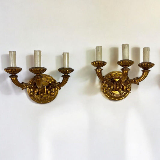 Coppia Applique vintage antichi in legno dorato stile barocco lampada da parete Categoria  Lampade Appliques