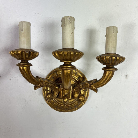 Coppia Applique vintage antichi in legno dorato stile barocco lampada da parete Categoria  Lampade Appliques