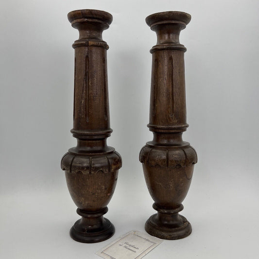 Coppia di Colonne Antiche Tornite Intagliate in legno Fregi per Restauro Liberty Categoria  Cimase-Fregi-Intagli in legno