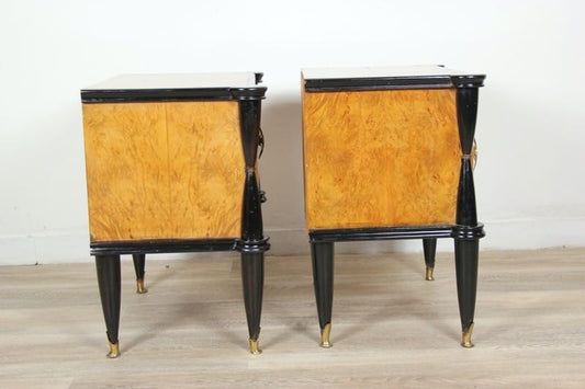 Coppia di comodini antichi in legno comodino Vintage anni '50 60 radica chiari Categoria  Comodini