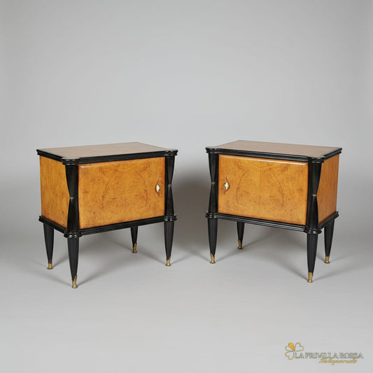 Coppia di comodini antichi in legno comodino Vintage anni '50 60 radica chiari Categoria  Comodini