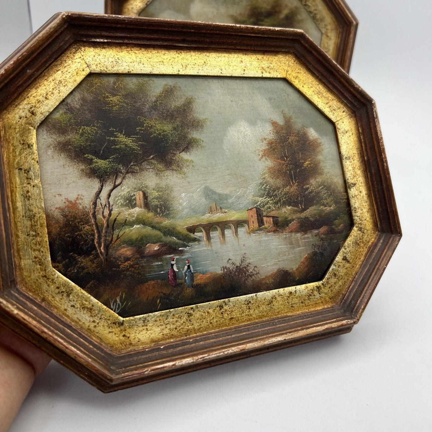 Coppia di quadretti antichi miniature dipinti olio su rame paesaggio  Firmati Categoria  Quadri