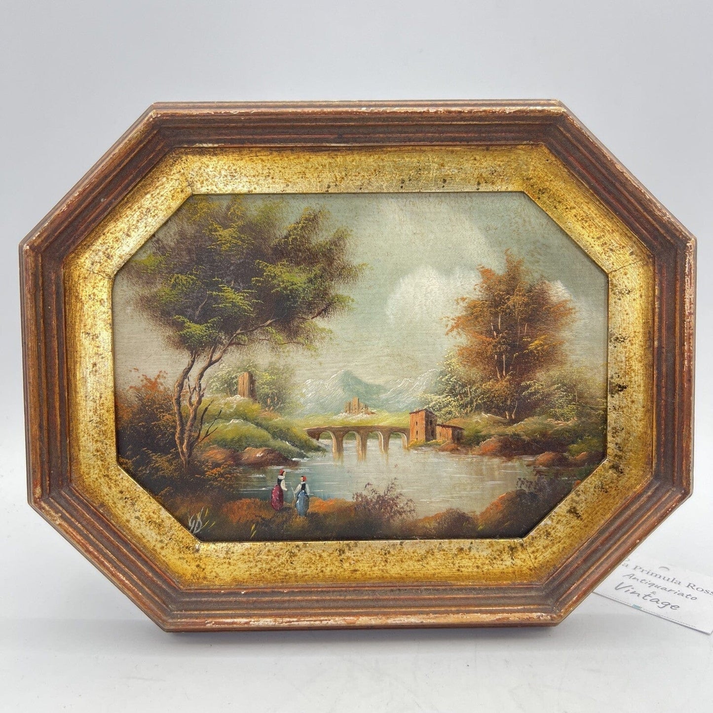 Coppia di quadretti antichi miniature dipinti olio su rame paesaggio  Firmati Categoria  Quadri