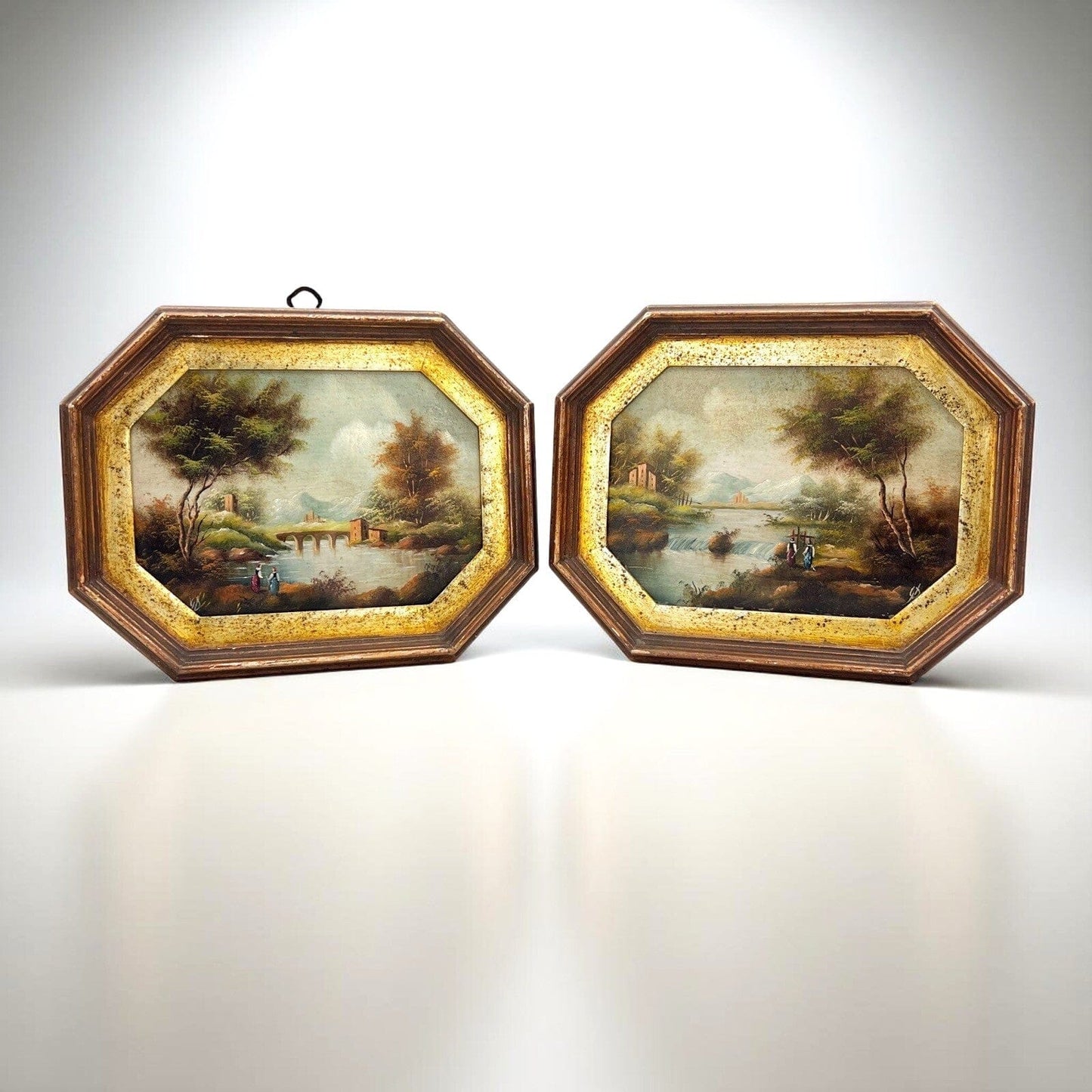 Coppia di quadretti antichi miniature dipinti olio su rame paesaggio  Firmati Categoria  Quadri