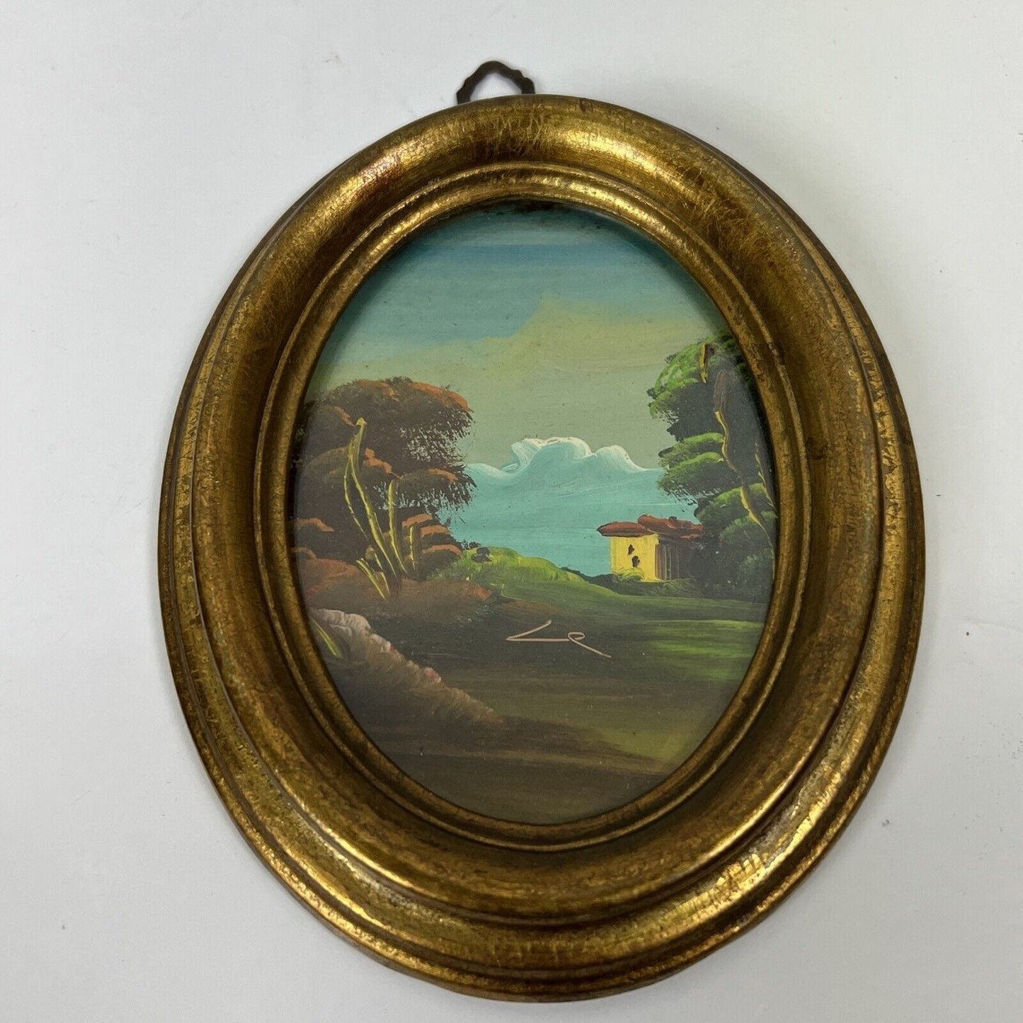 Coppia di quadretti antichi miniature ovali dipinti olio su rame paesaggio Categoria  Quadri