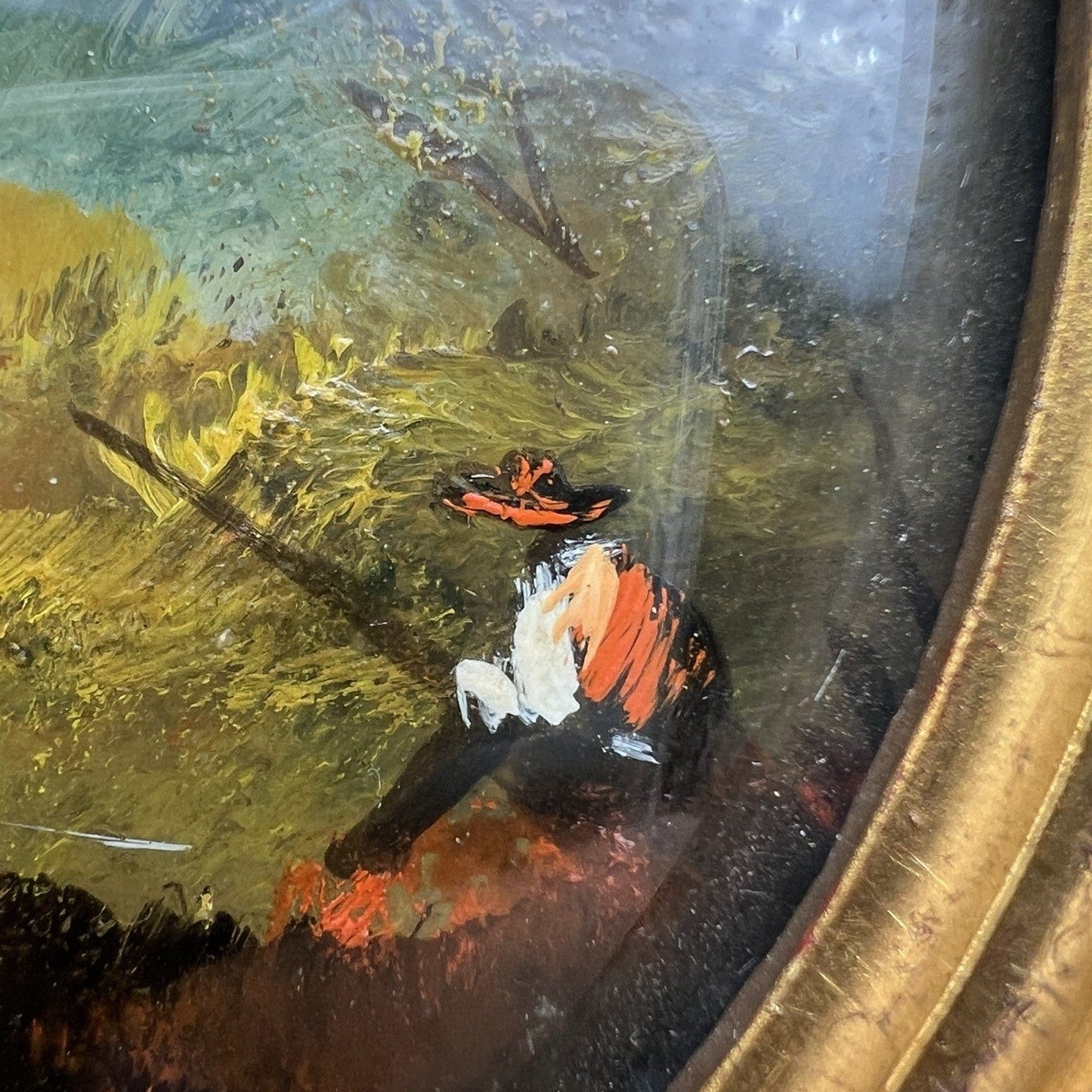 Coppia quadretti antichi miniature ovali dipinti paesaggio cornici legno dorato Categoria  Quadri