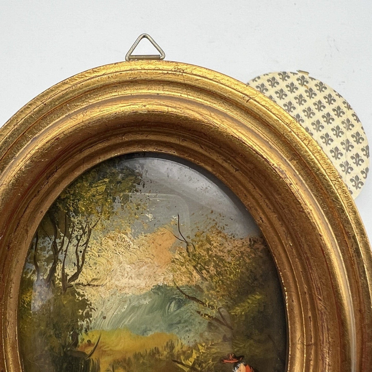 Coppia quadretti antichi miniature ovali dipinti paesaggio cornici legno dorato Categoria  Quadri