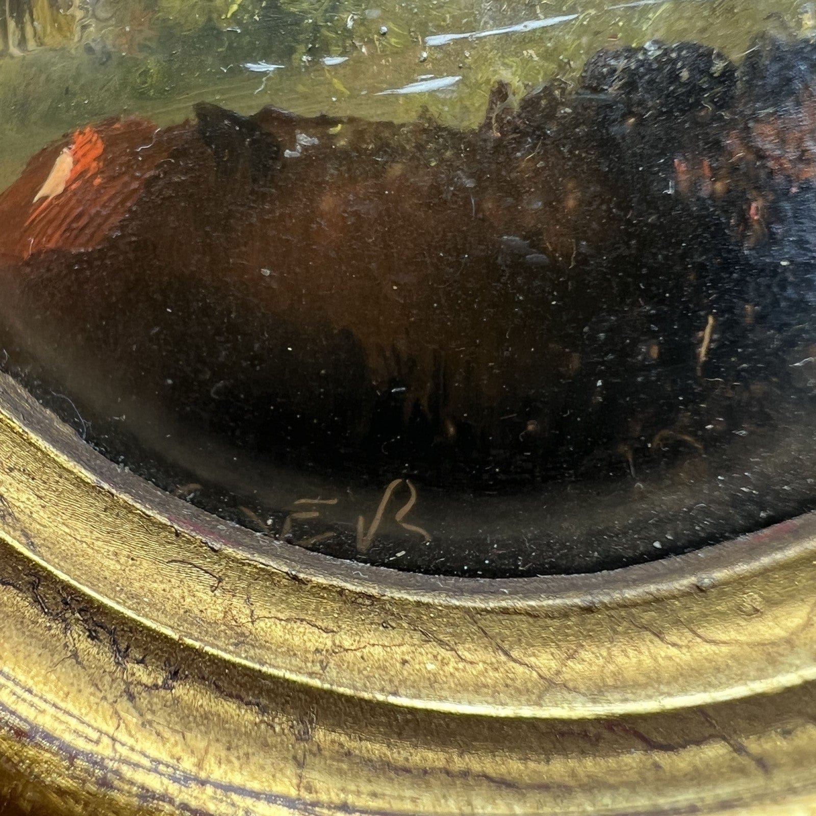 Coppia quadretti antichi miniature ovali dipinti paesaggio cornici legno dorato Categoria  Quadri