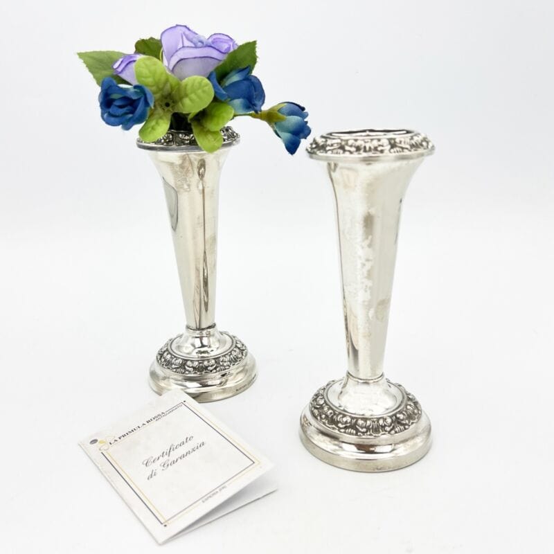 Coppia Vasetti Porta fiori in silver plated Argento Placcato vaso antico anni 40 Categoria  Sheffield & Argento