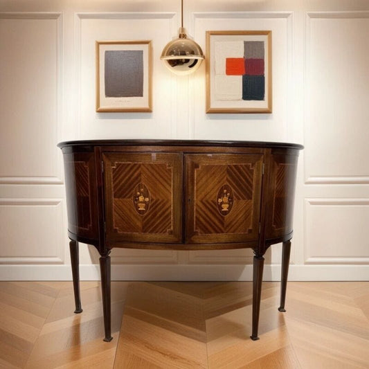 Credenza antica bombata intarsiata mobile in legno servante Consolle Mezzaluna Categoria  Servante - Servantini