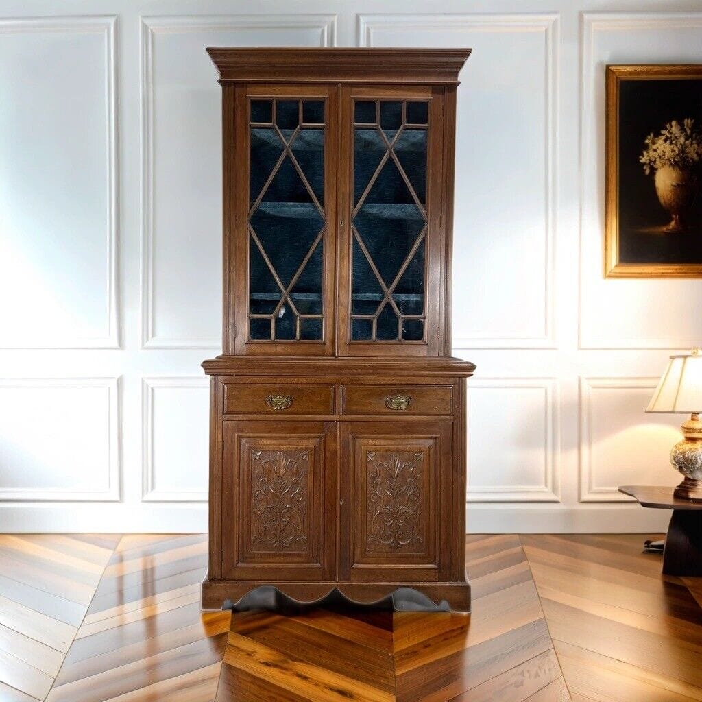 Credenza antica vetrina epoca 800 vittoriana mobile da salone in legno di Noce Categoria  Servante - Servantini