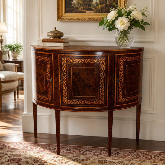 Credenza Stile antica Luigi XVI  bombata intarsiata mobile Consolle Mezzaluna Categoria  Servante - Servantini