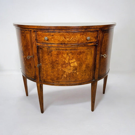 Credenza Stile antica Luigi XVI  bombata intarsiata mobile Consolle Mezzaluna Categoria  Servante - Servantini