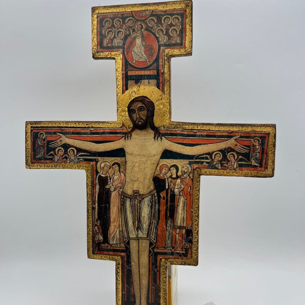 Crocifisso Fiorentino stile antico Icona Croce sacra in legno dorato S. Damiano Categoria  Oggetti sacri - rosari