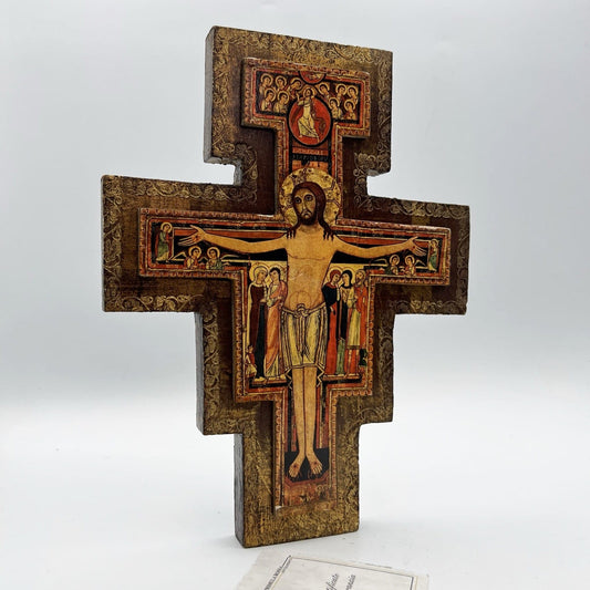 Crocifisso stile antico Icona Croce religiosa sacra in legno dorato Assisi Categoria  Oggetti sacri - rosari